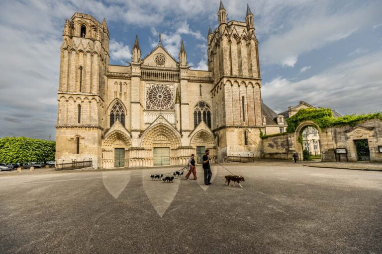 Cathédrale Saint-Pierre de Poitiers : la construction a débuté en 1166 à l'initiative d'Aliénor d'Aquitaine et d'Henri II Plantagenêt, alors reine et roi d'Angleterre et ducs de Normandie et d'Aquitaine. Ils furent d'importants promoteurs de l'art et de la culture de l'époque et offrirent entre autres le célèbre vitrail de la scène de la crucifixion dans l'abside / © Photo : Georg Berg